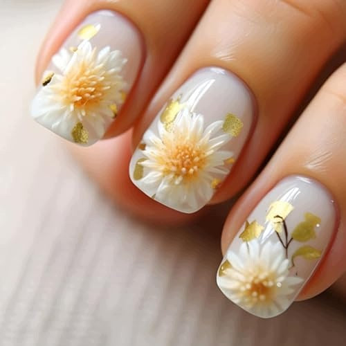 ARTIFICIAL ACRYLIC NAILS SQUARE FRENCH 3D FLOWERS FOR WOMEN Brand no brand