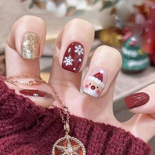 ARTIFICIAL CHRISTMAS NAILS ACRYLIC BLACK AND WHITE FRENCH FOR WOMEN 2 Brand no brand