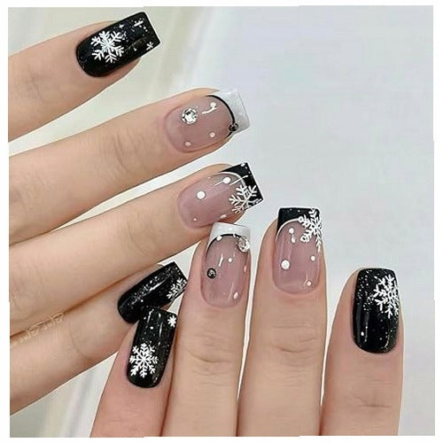 ARTIFICIAL CHRISTMAS NAILS ACRYLIC BLACK AND WHITE FRENCH FOR WOMEN 2