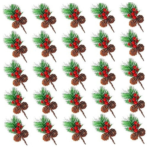 ARTIFICIAL CHRISTMAS TREE TWIGS WITH PINEAPPLE BERRIES CHRISTMAS DECORATION 25 PCS