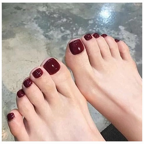 ARTIFICIAL TOENAILS RED ACRYLIC SHINY FOR WOMEN 24 PCS.