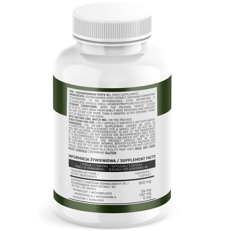 ASHWAGANDHA FORTE 600mg 9% withanolides 90 caps for STRESS CALM | INSPORT Manufacturer code ASZWAGANDA ASZWAGANDHA ASHWAGANDA