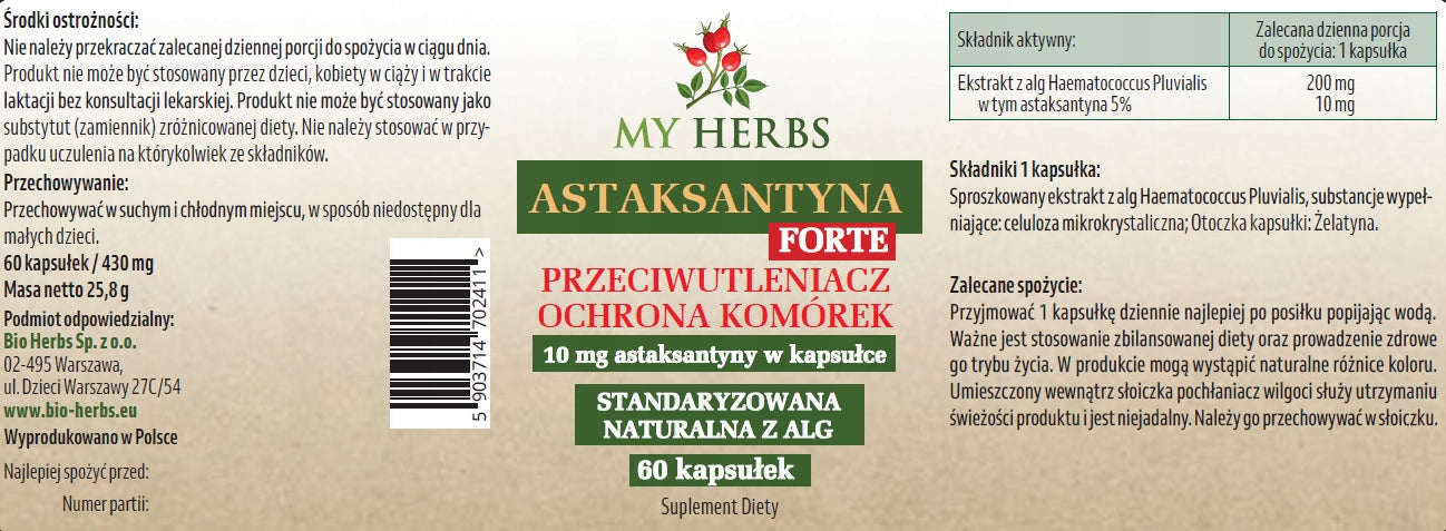 ASTAXANTHIN FORTE 10 mg STANDARDIZED NATURAL WITH ALGAE 60 capsules Packaging status original