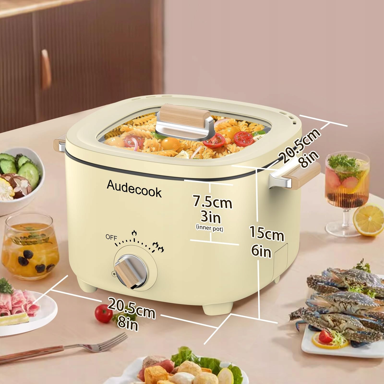 AUDECOOK Electric Pot 2,5L Portable Multicooker for 1-3 People Beige Brand no brand