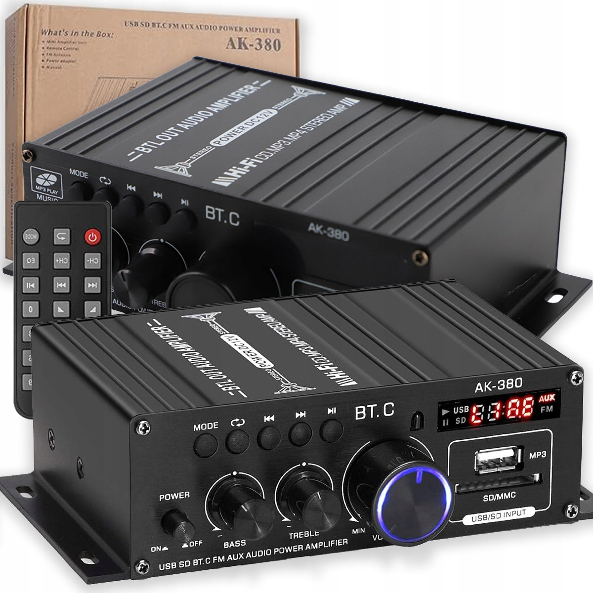 AUDIO AMPLIFIER BLUETOOTH PLAYER AUX STEREO RECEIVER POWERFUL WITH REMOTE CONTROL