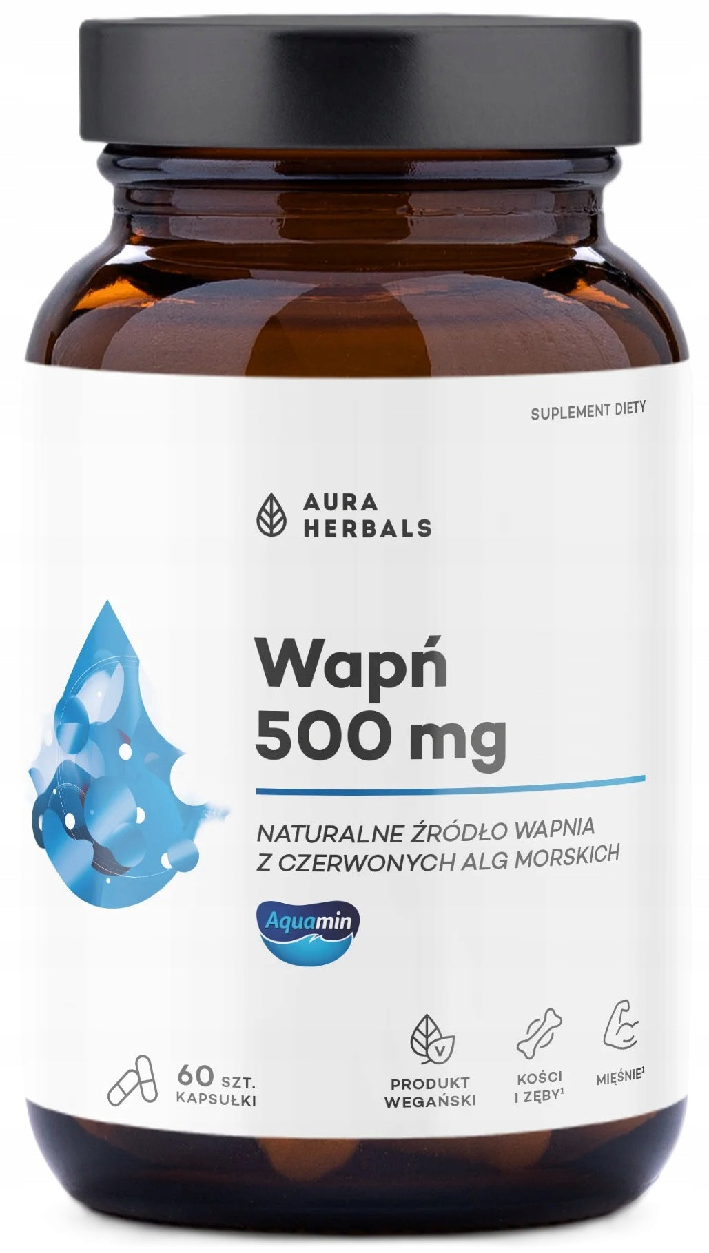AURA HERBALS CALCIUM 500 mg Aquamin BONES TEETH MUSCLES 60 kaps