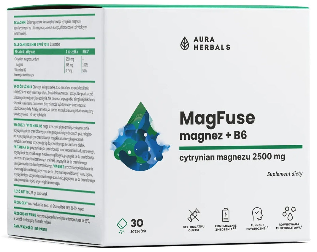 AURA HERBALS MagFuse MAGNESIUM + B6 NERVOUS SYSTEM FATIGUE CRAMPS