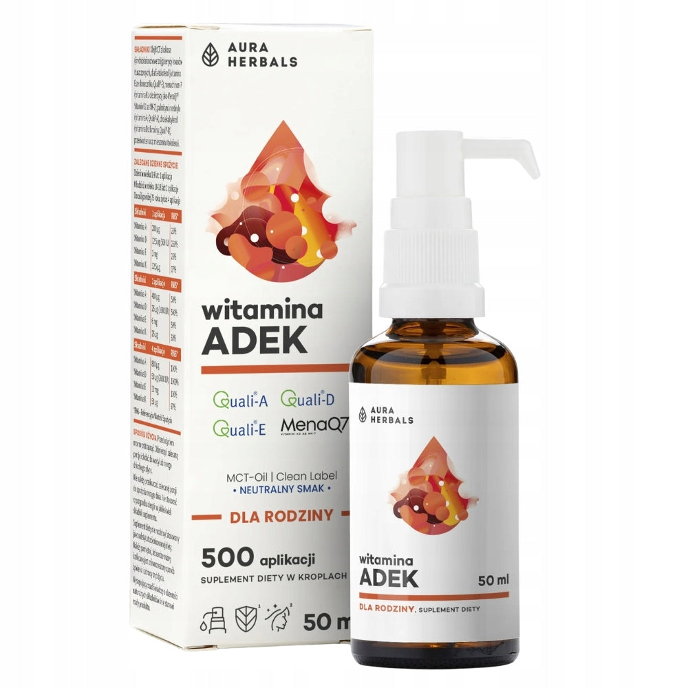 AURA HERBALS VITAMIN ADEK A+D3+E+K2 MK7 DROPS BONE RESISTANCE ENERGY