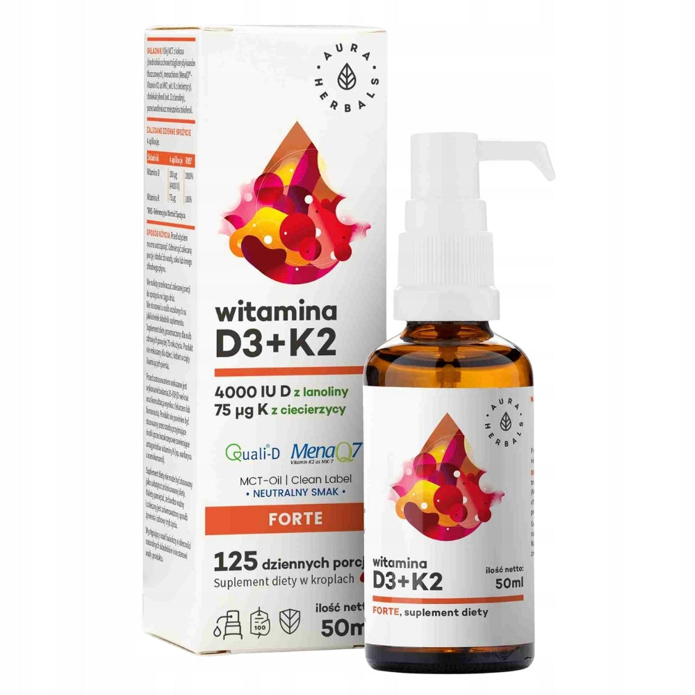 AURA HERBALS VITAMIN D3 4000 IU + K2MK7 MCT 50ml HEALTHY BONE TEETH