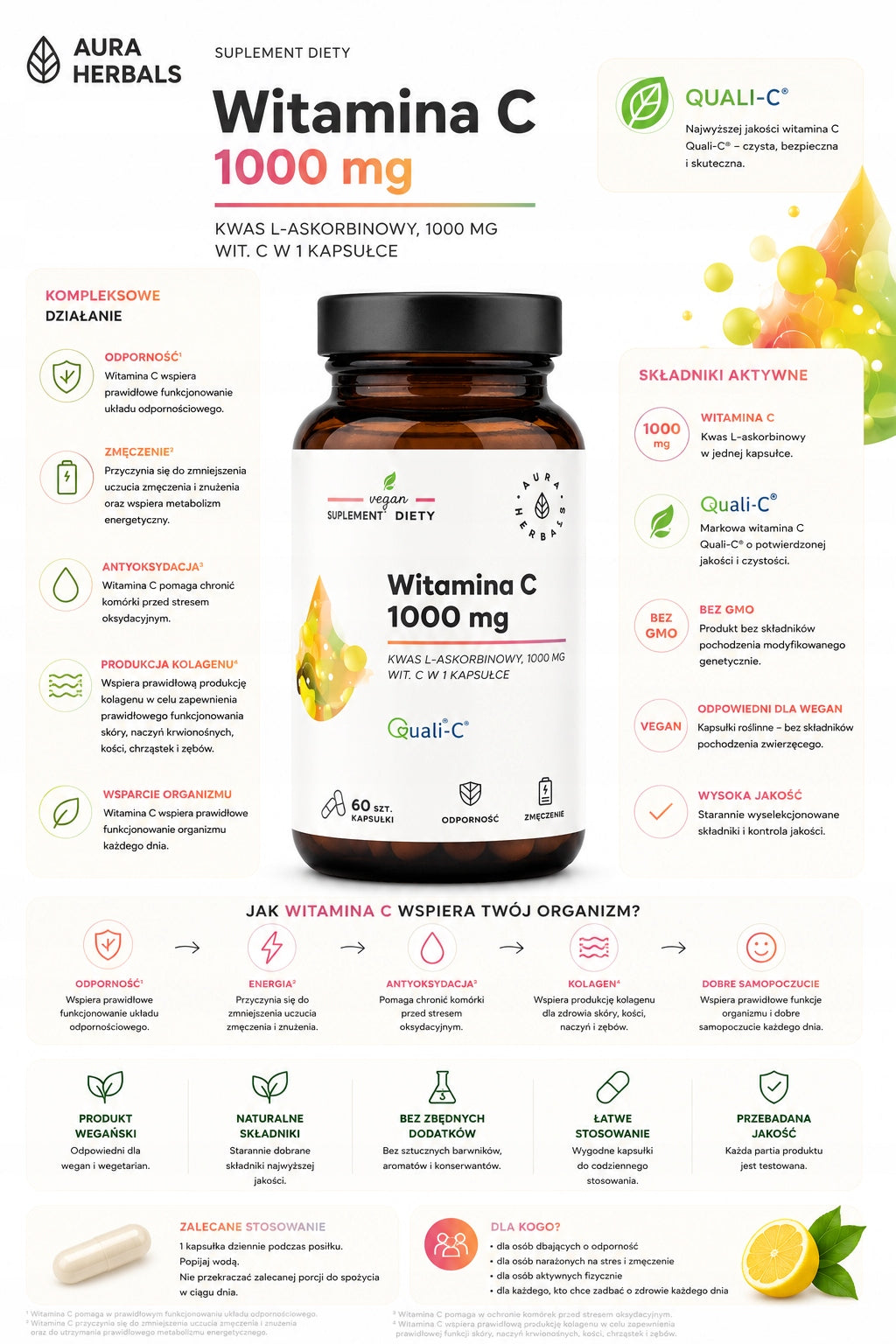 AURA Vitamin C | 1000 mg|Brand Quali-C |Premium |Clean Label |Switzerland Brand Aliness