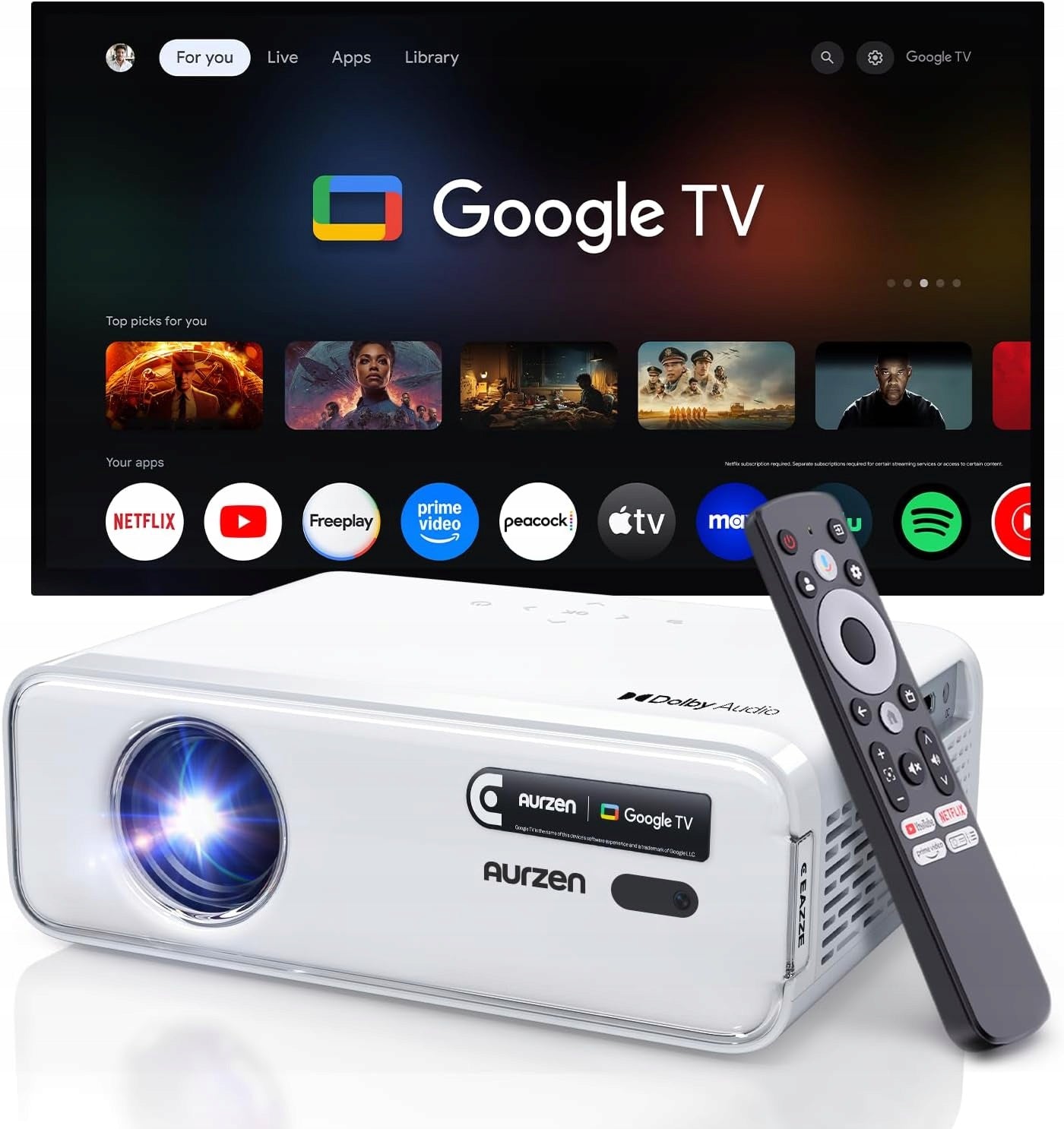 AURZEN EAZZE D1G, GOOGLE TV PROJECTOR, NATIVE 1080P, WIFI, BT, DOLBY