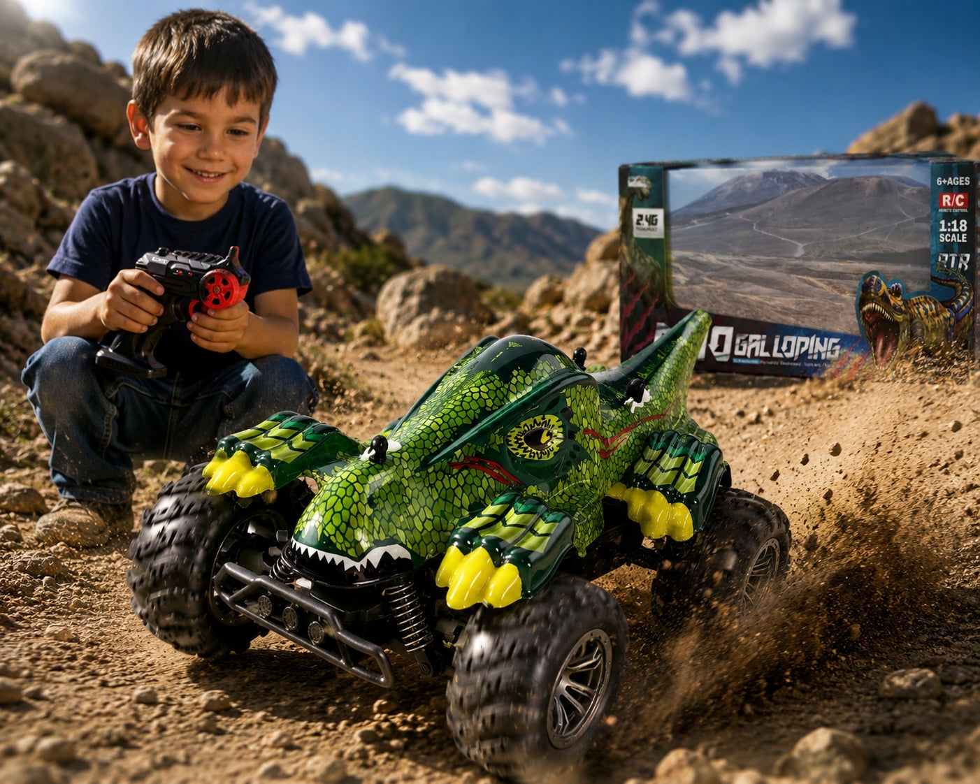 AUTO DINOSAUR REMOTE CONTROLLED VEHICLE PILOT TIRE GIFT FOR CHILD'S DAY Manufacturer code Prezent dla Dziecka RC2