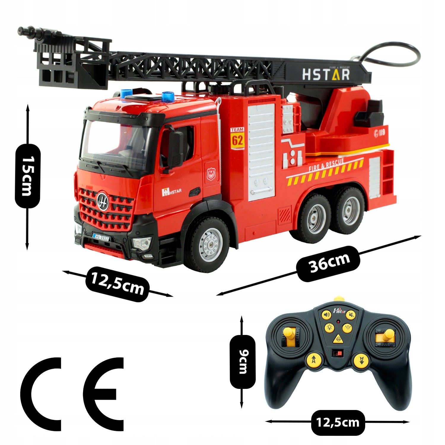 AUTO Fire Brigade Fire Truck POURS WATER with Sound Lights Remote Control RC Brand Stator