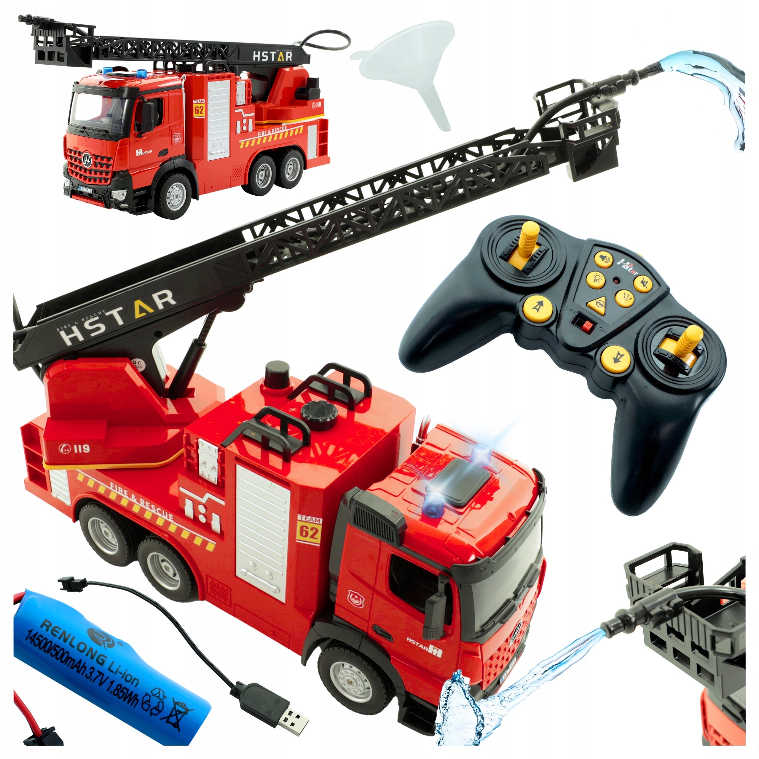 AUTO Fire Brigade Fire Truck POURS WATER with Sound Lights Remote Control RC Packaging status original