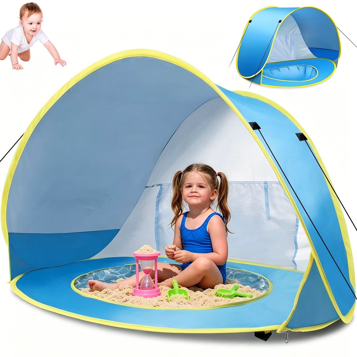 AUTOMATIC BEACH TENT WITH SWIMMING POOL FOR CHILDREN UPF50+ UV PROTECTION
