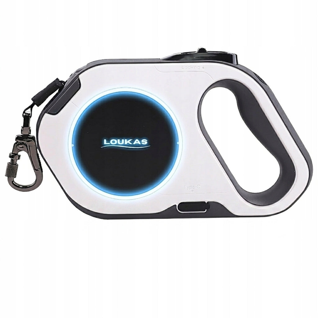 AUTOMATIC DOG LEASH 5M TO 30KG WITH FLASHLIGHT LOCK ILLUMINATED WHITE