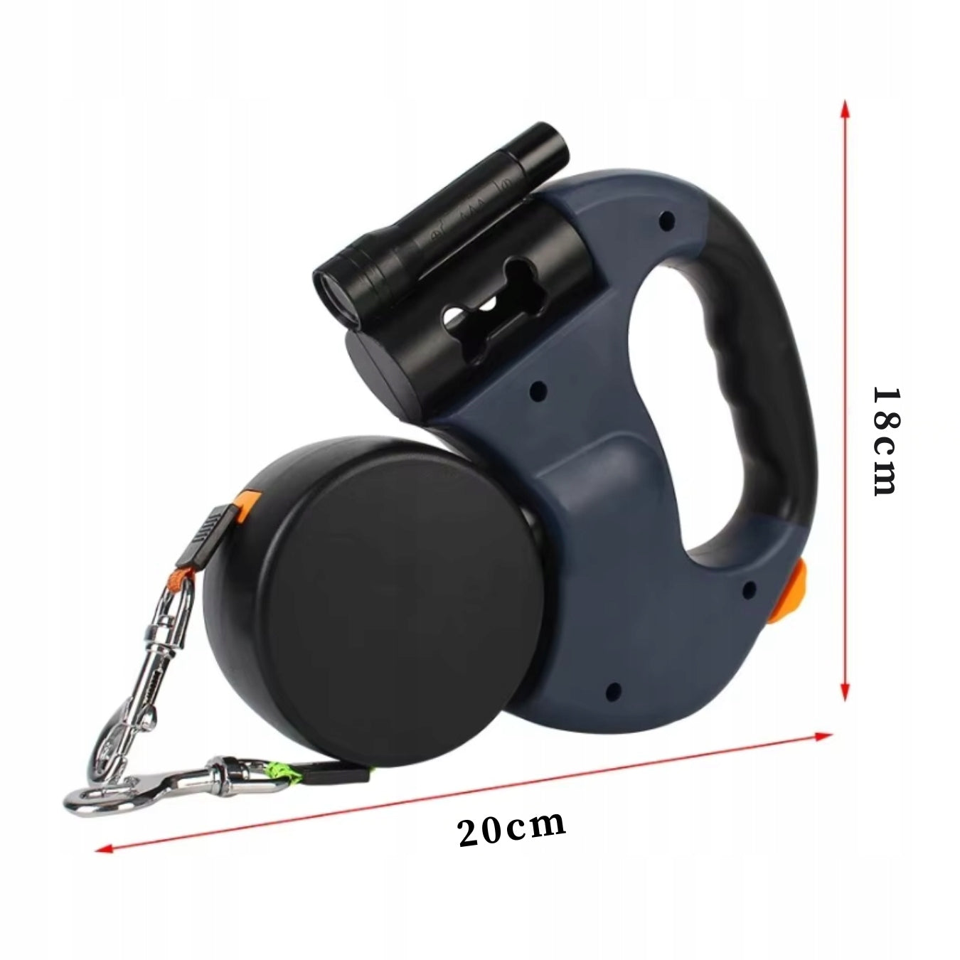 AUTOMATIC DOUBLE LEASH FOR TWO DOGS WITH FLASHLIGHT REFLECTIVE TAPE 3M Color multicolor