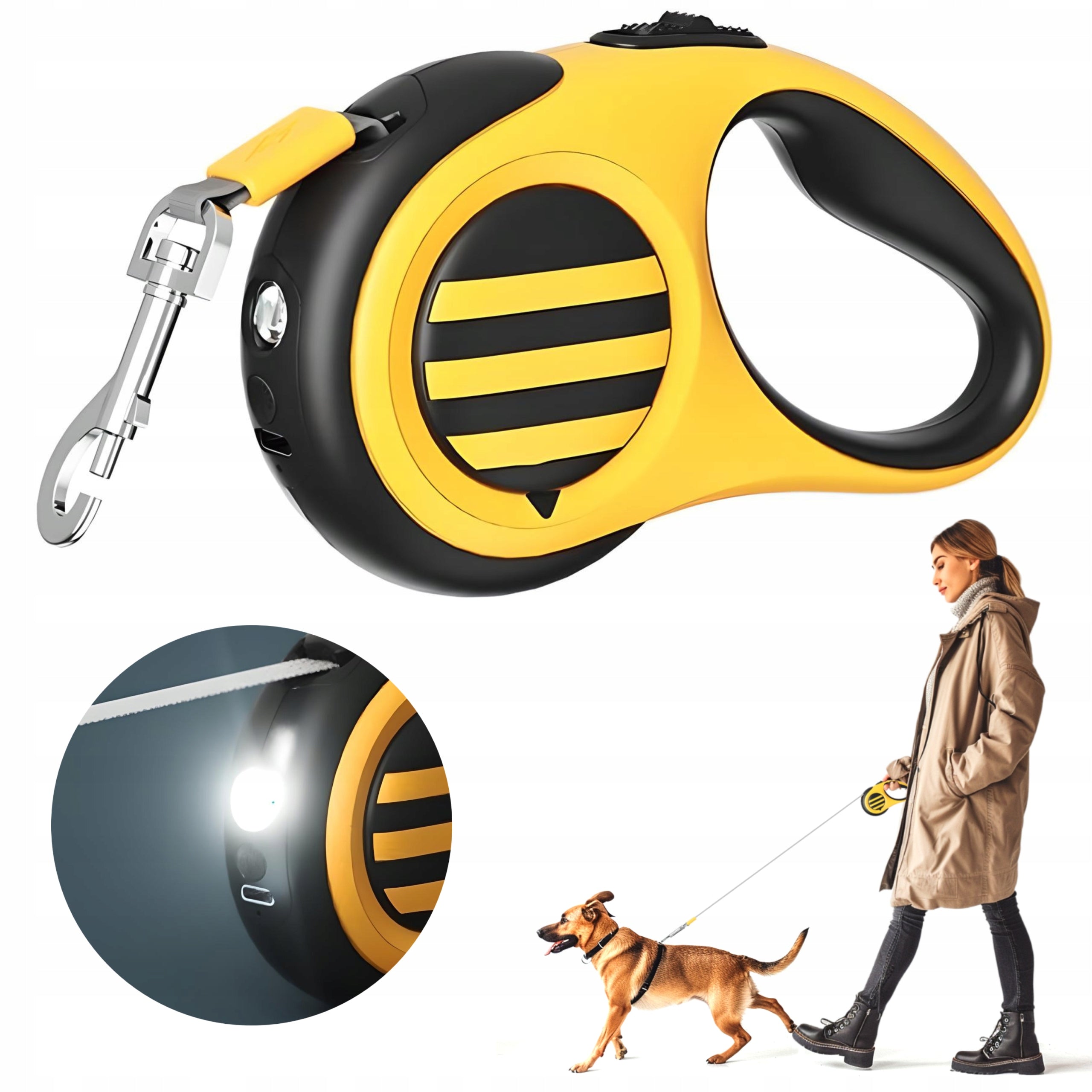 AUTOMATIC LEASH WITH LED LIGHT 5M SOLID COILED FOR CAT DOG