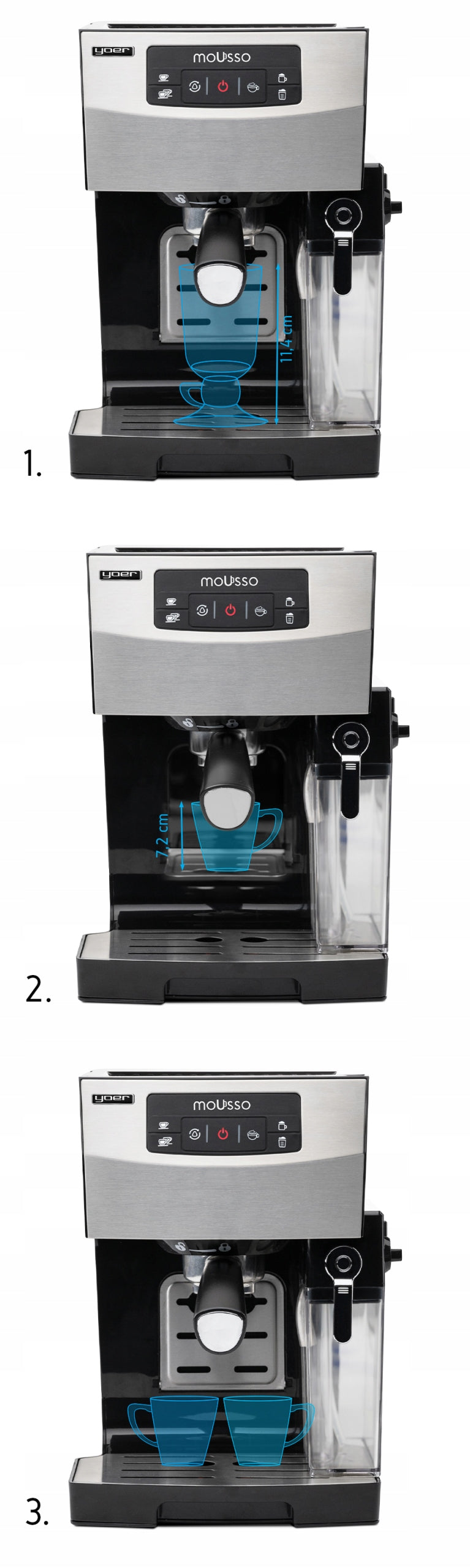 AUTOMATIC PRESSURE COFFEE MAKER 20BAR 1450W + MILK FROTHER Model Mousso
