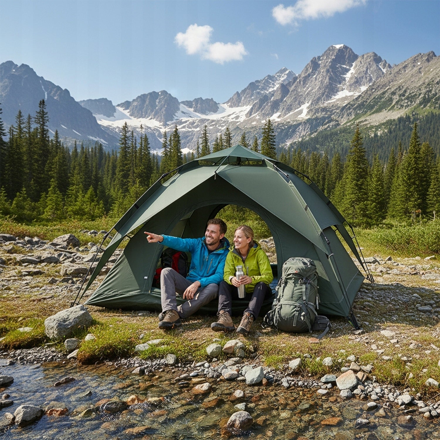 AUTOMATIC SELF-FOLDING TENT 3-4 PERSONS CAMPING MOISTURE RESISTANT Packaging status original