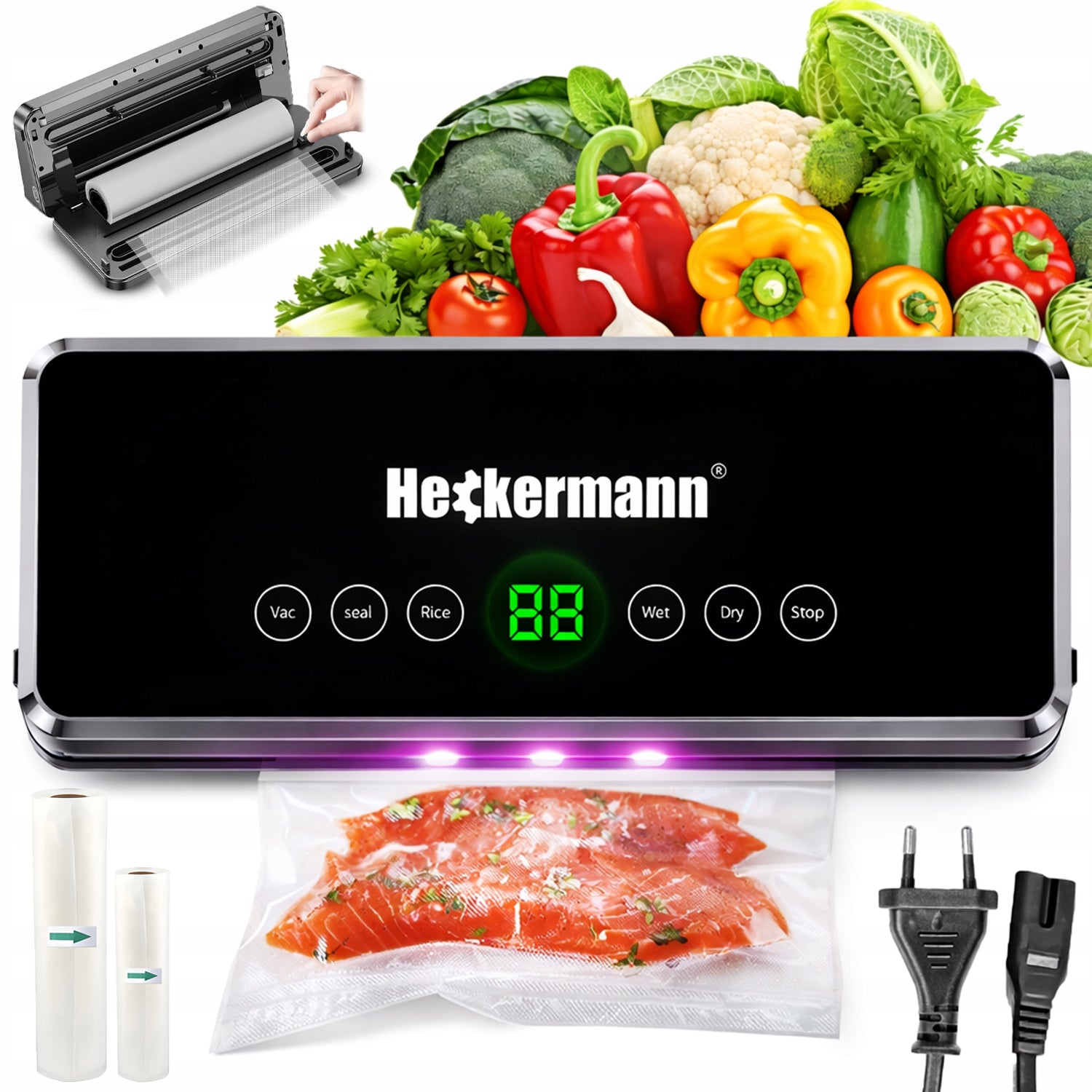 AUTOMATIC VACUUM SEALER FOR FOOD PACKAGING 0,6KPA 130W + FOILS