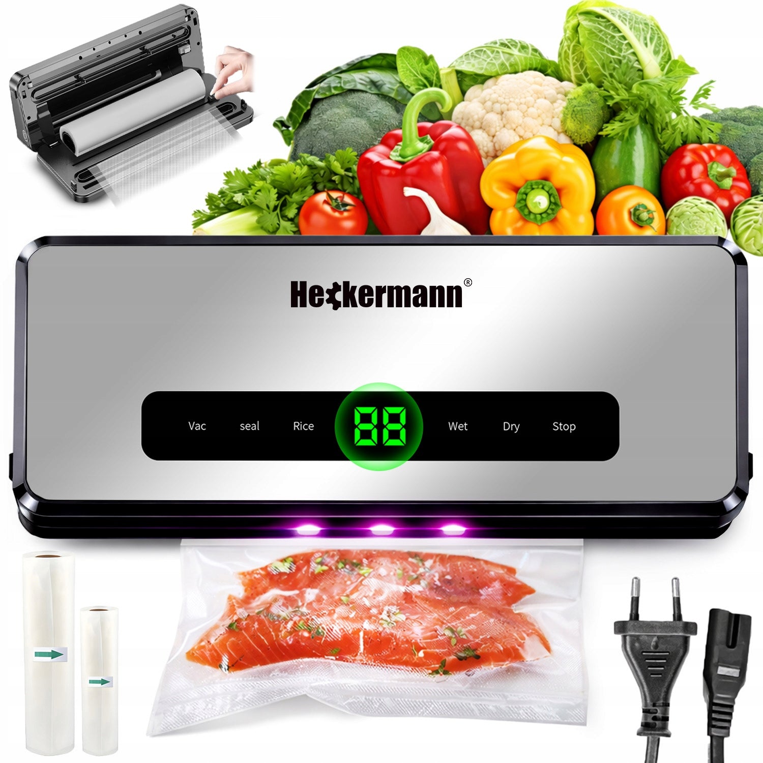 AUTOMATIC VACUUM SEALER FOR FOOD PACKAGING 0,6KPA 130W + FOILS
