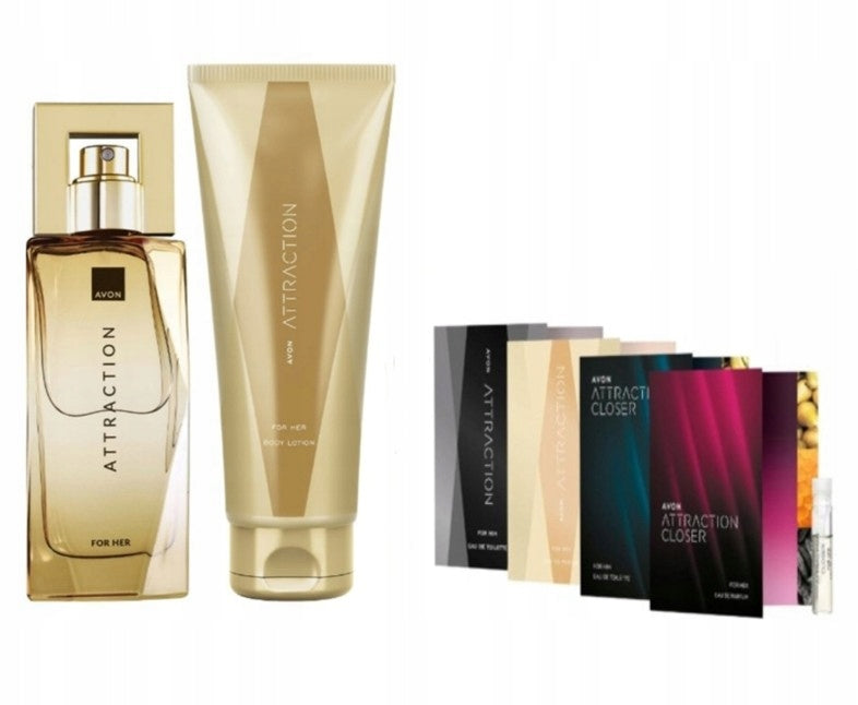 AVON ATTRACTION set for her perfume 50ml +balm +sample set Freebie