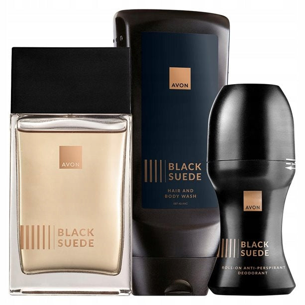 AVON BLACK SUEDE COSMETICS SET WATER BALL DEODORANT 3 PIECES