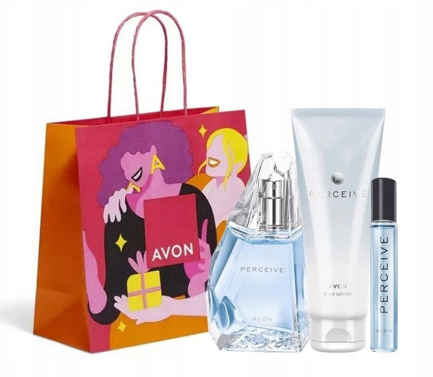 AVON SET PERCEIVE 3 COSMETICS EAU DE PARFUM LOTION PERFUME+BAG