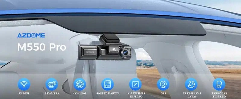 AZDOME M550 Pro 4K + 2x1080P Car Camera with 5G WiFi, GPS + 64GB Card Brand Azdome
