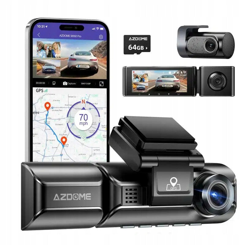AZDOME M550 Pro 4K + 2x1080P Car Camera with 5G WiFi, GPS + 64GB Card