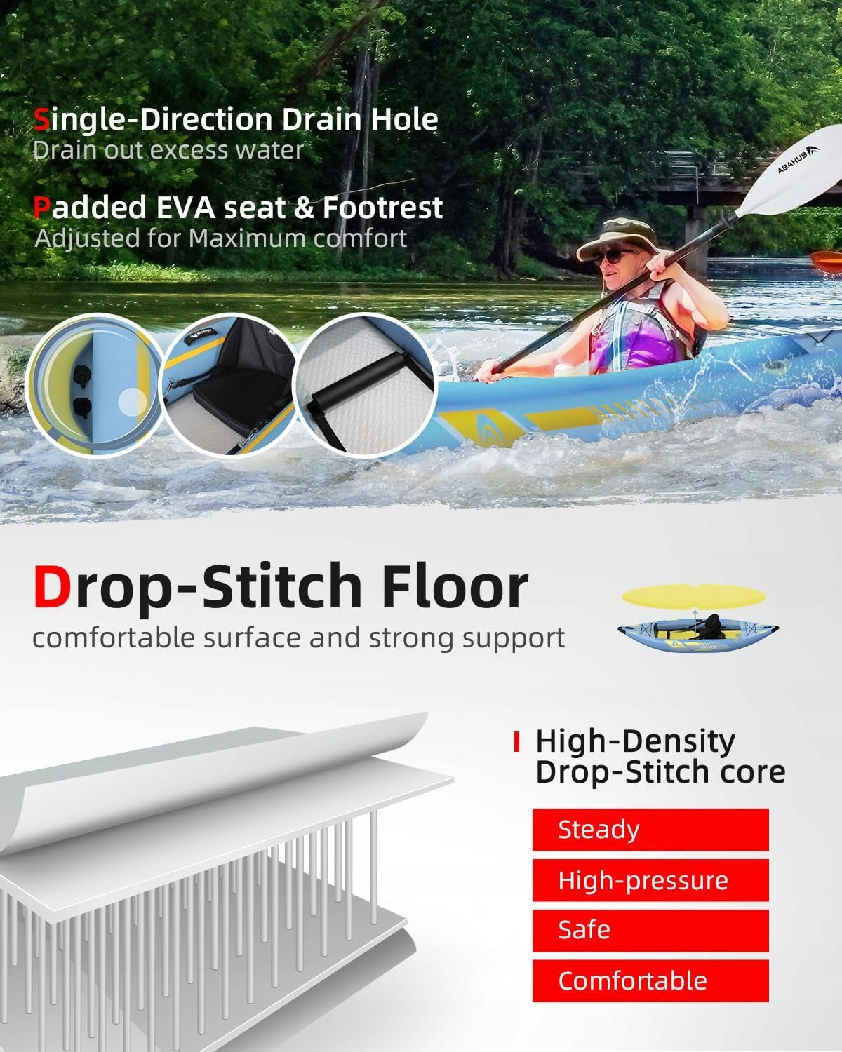 Abahub 320 cm, inflatable kayak for 1 person with paddle and seat Material other