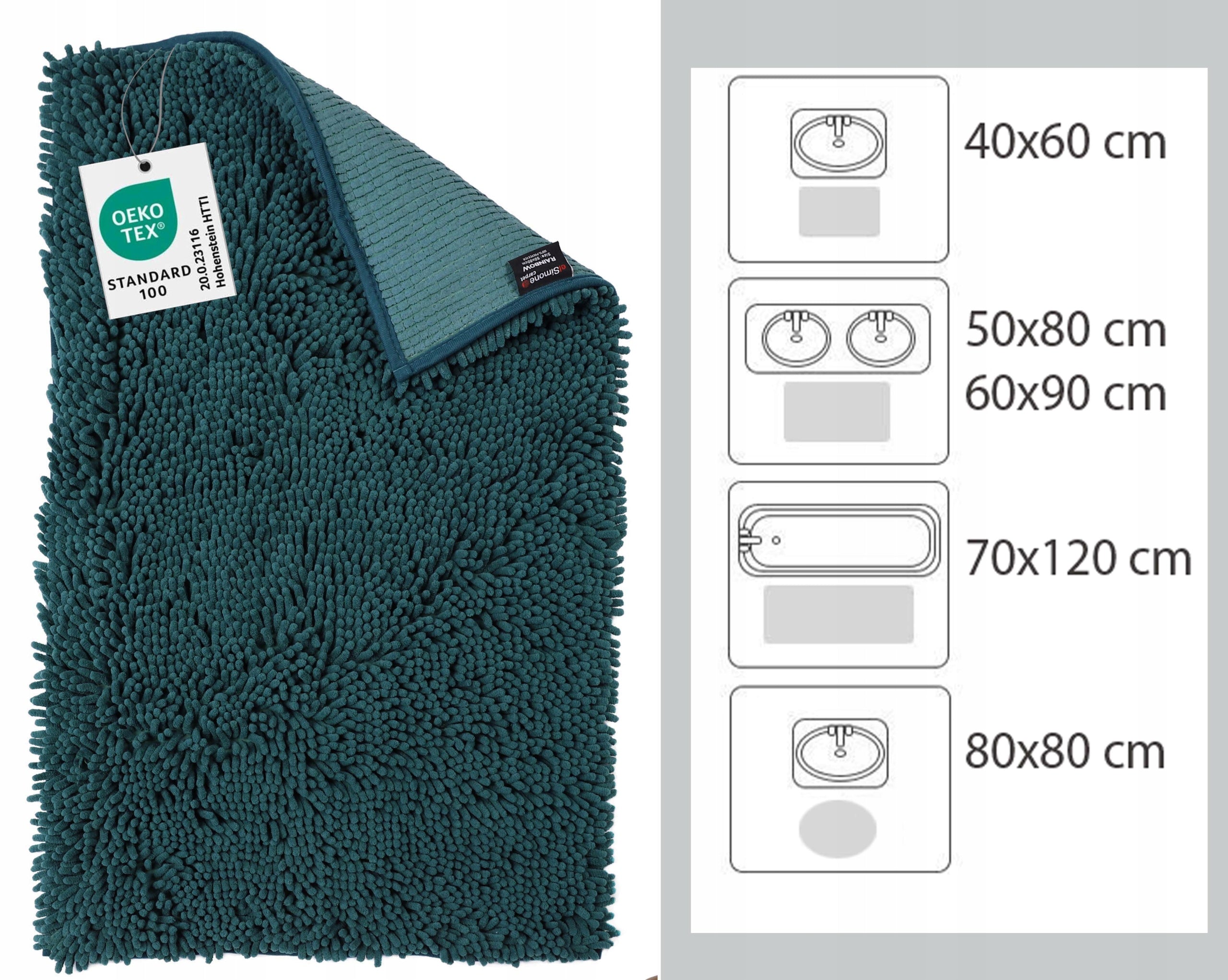 Absorbent Bathroom Rug for Laundry Mat Bottle Green 60X90cm Thickness 35 mm
