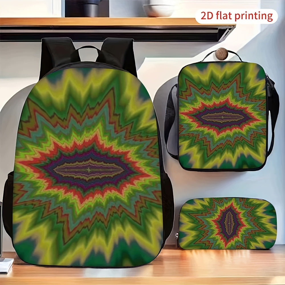 Abstract Psychedelic Radiating Star Pattern Backpack Set