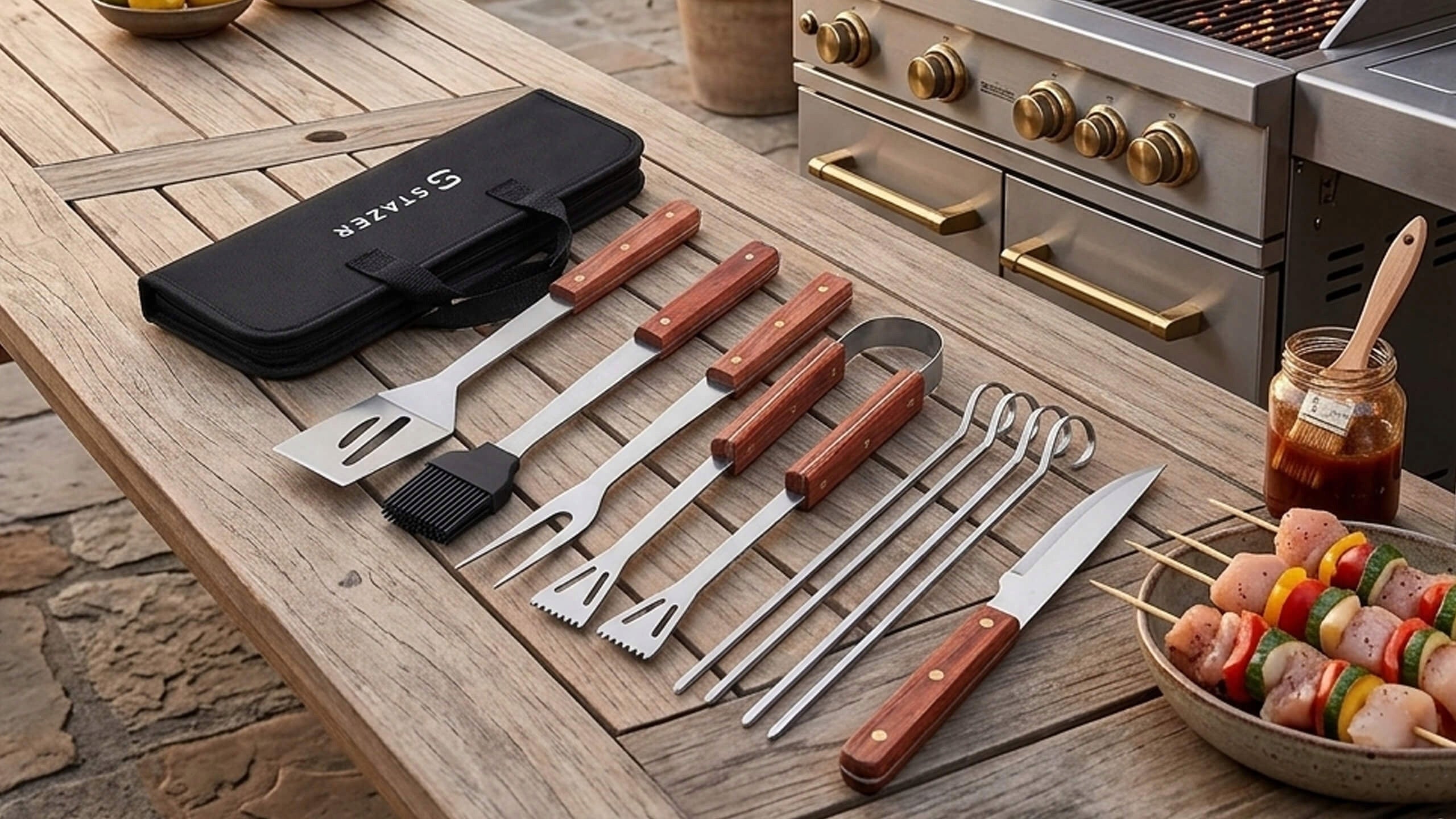 Accessories BBQ Grill Utensils Pliers Spatula Skewers Pouch Number of pieces in the package 9