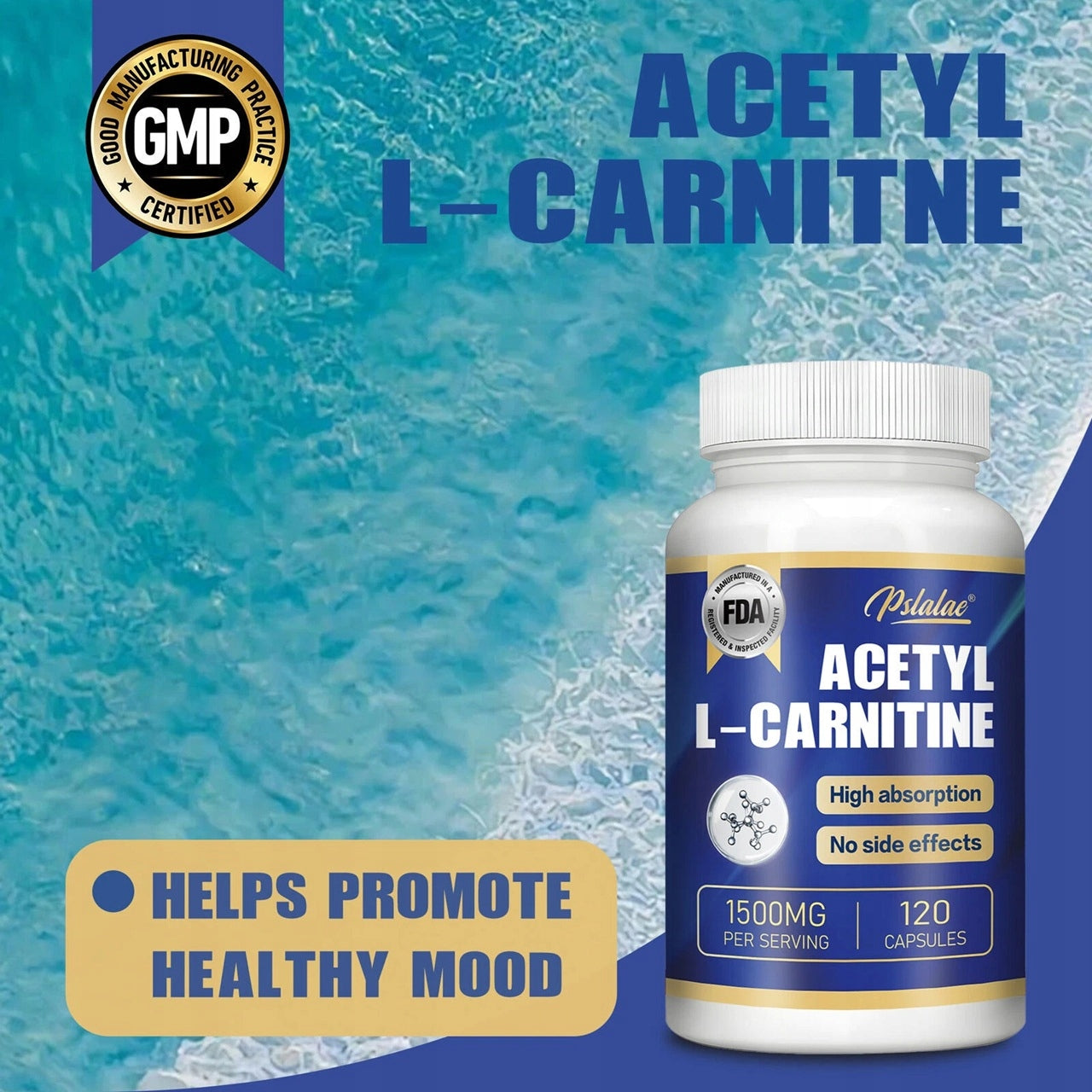 Acetyl-L-carnitine capsules 1500 mg – fat burner, neurologic protection Packaging status original