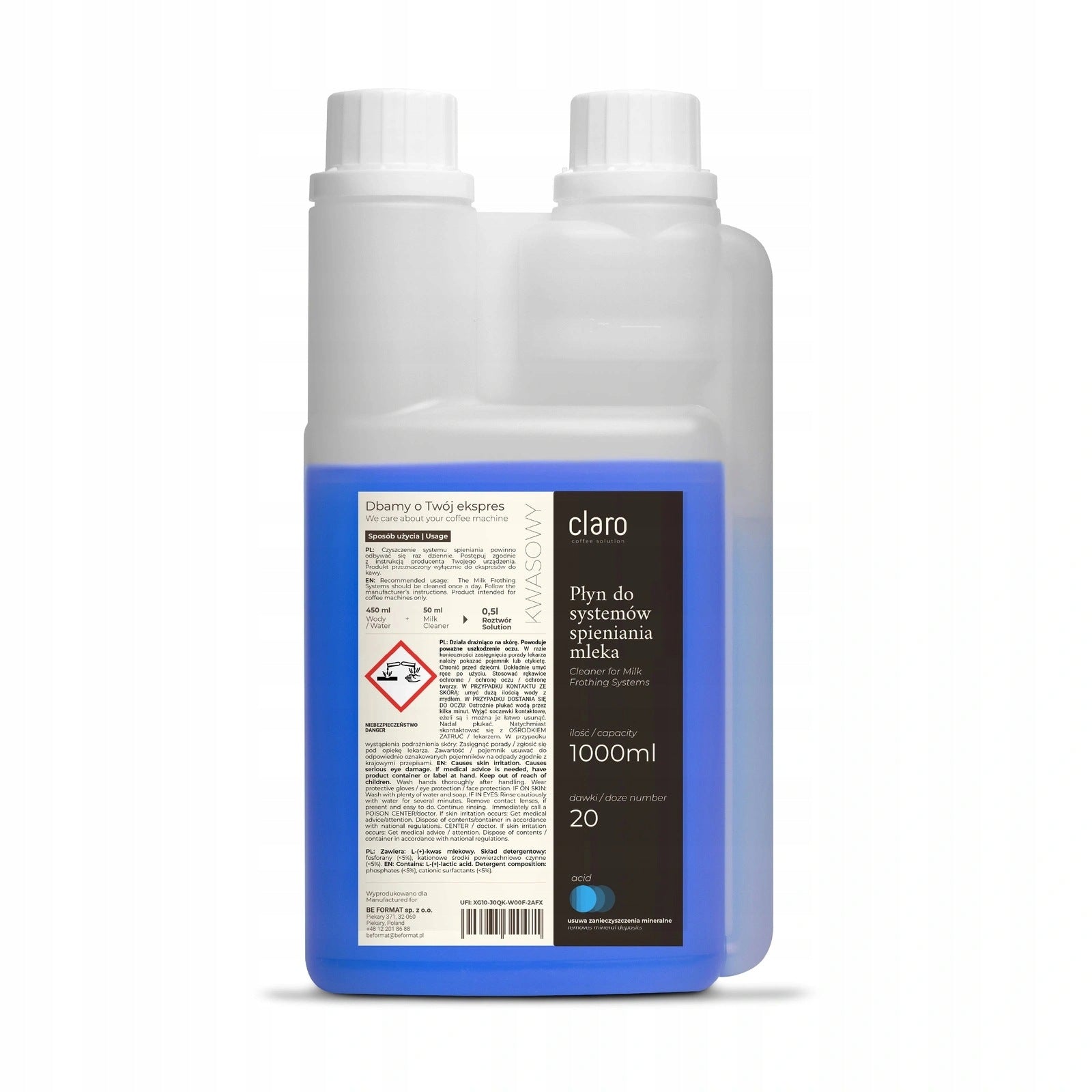Acidic cleaning liquid for milk frothing system Claro 1L=20 cycles