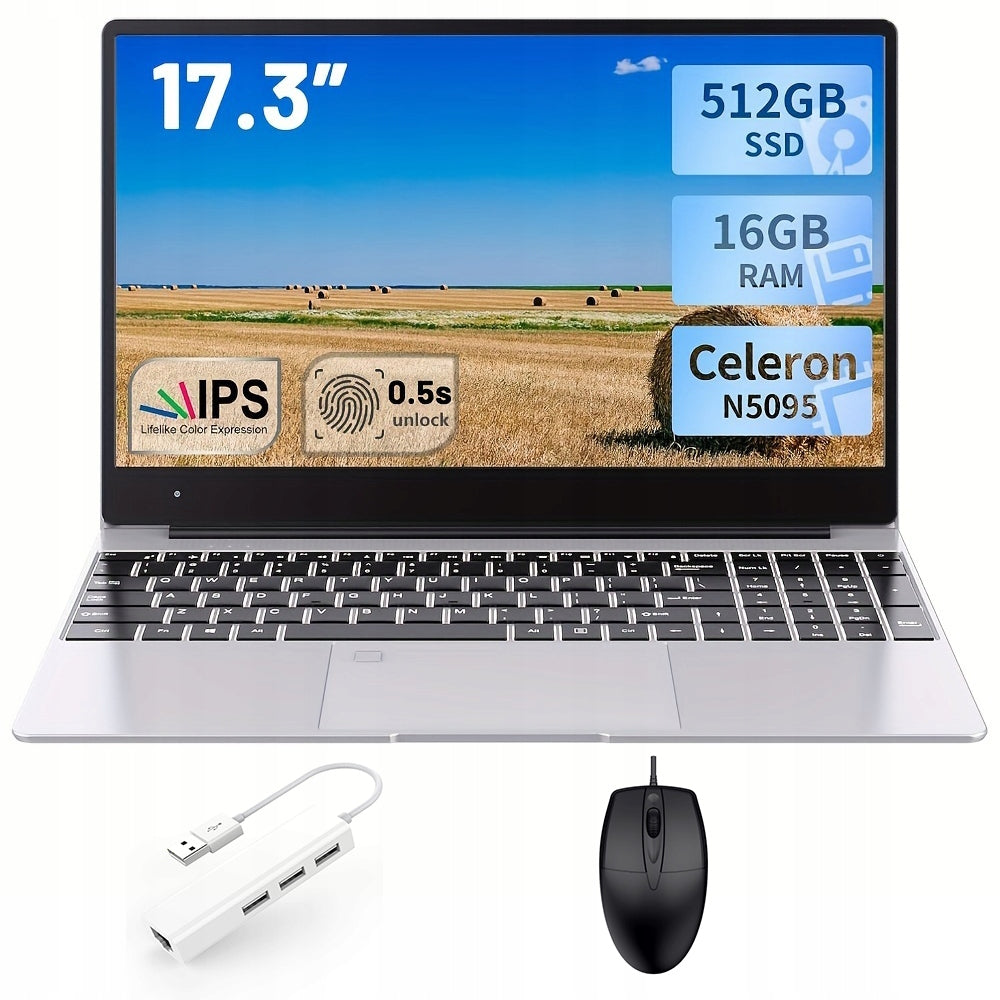Acmine 17.3" Large screen Laptop Celeron N5095, 16GB RAM, 512GB SSD