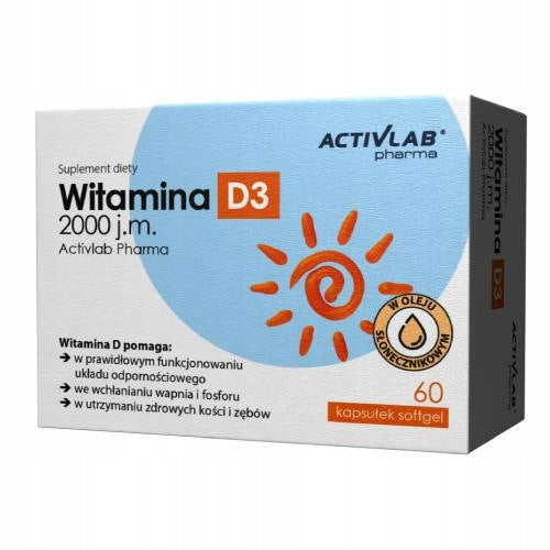 ActivLab Pharma Vitamin D3 2000 IU for immunity and bone 60 capsules