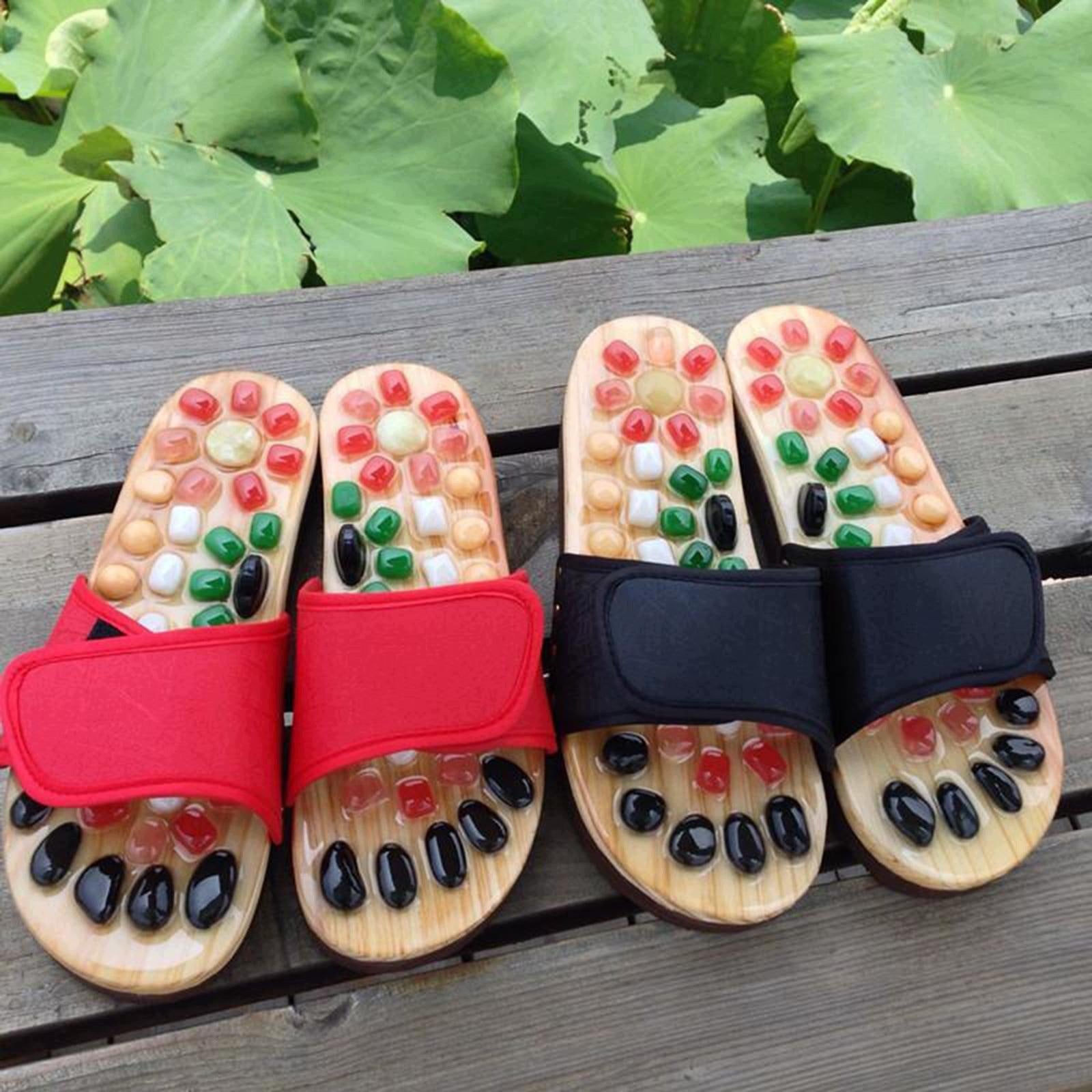 Acupressure Massage Slippers with Natural Stone Foot Black color 41 to 42 Medical device no