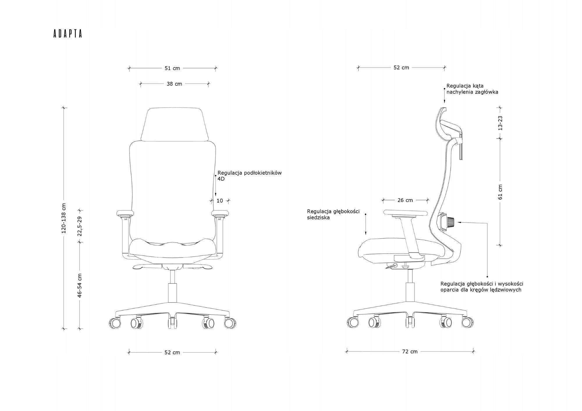Adapta ergonomic swivel chair with headrest Brand Unique