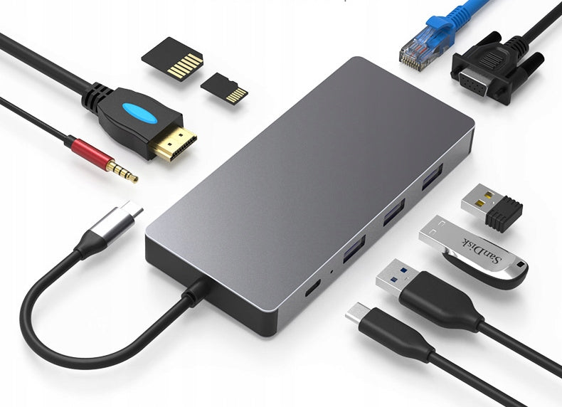 Adapter, HUB, Docking Station 10in1 USB-C 3.1 HDMI 4K VGA USB RJ45 SD JACK
