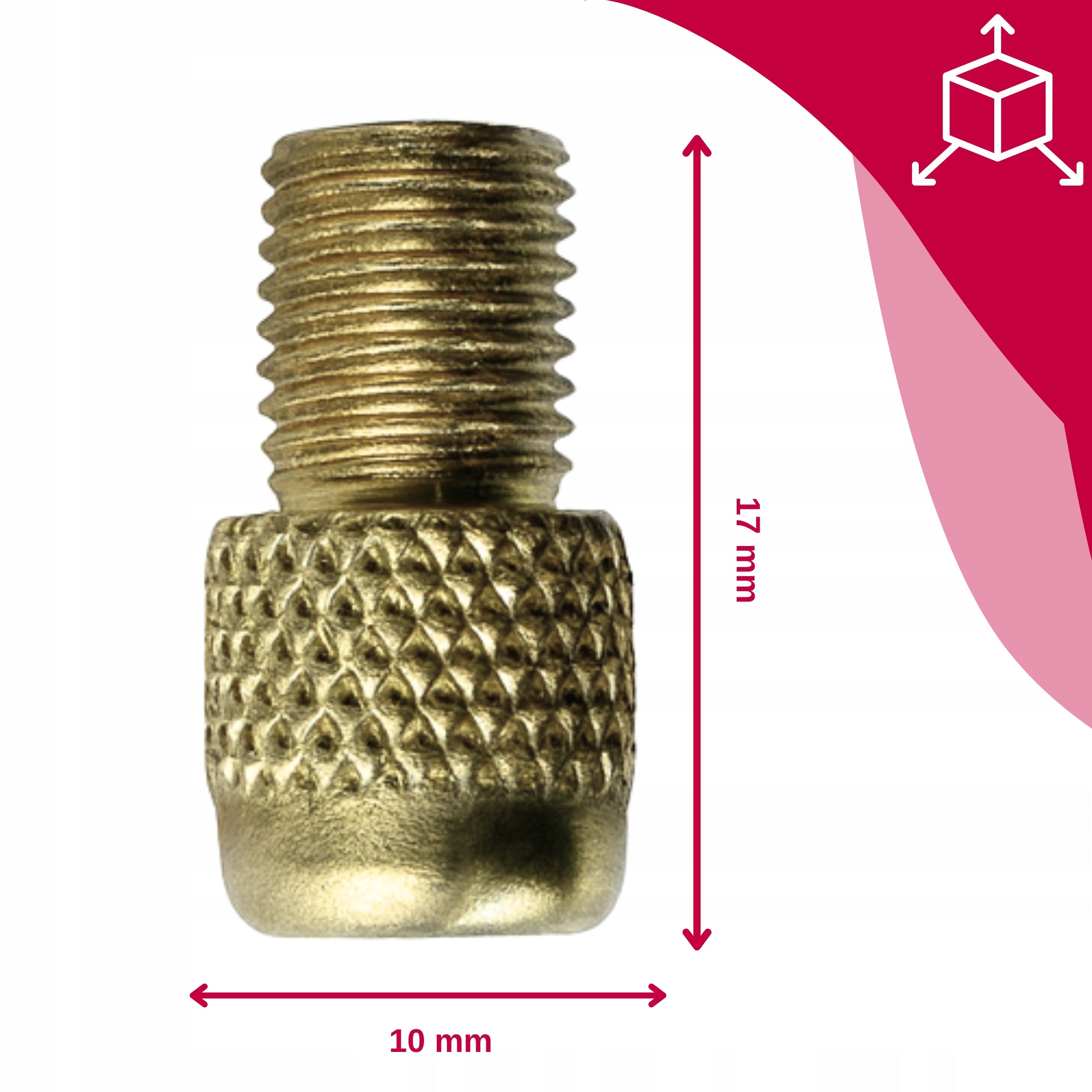 Adapter reduction for bicycle pumps VELOXO from DV/FV to AV with gasket Color gold