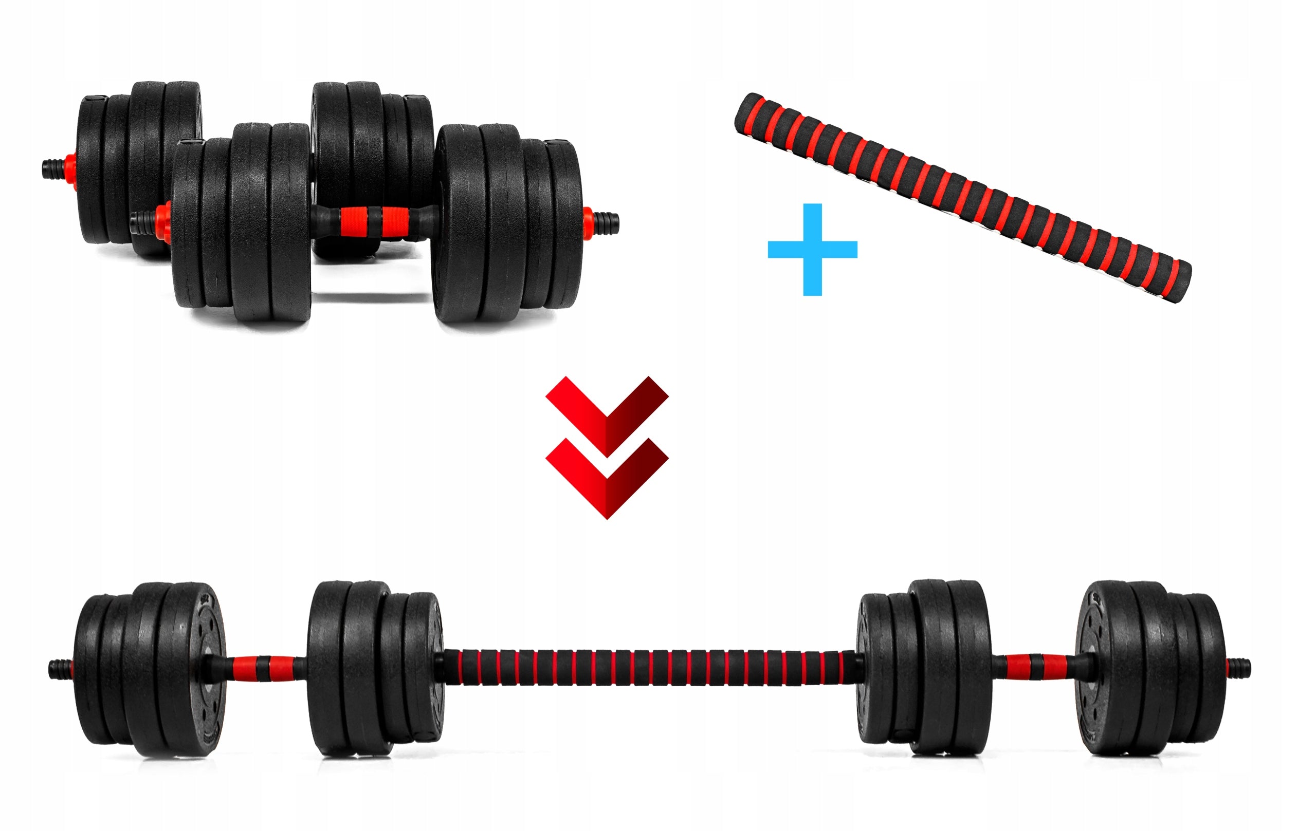 Adjustable DUMBBELLS 2x15KG barbell KETTLEBELL DUMBBELL SET 6in1 GRYFY handles Model HANTLE KETTLEBELL SZTANGA 6W1