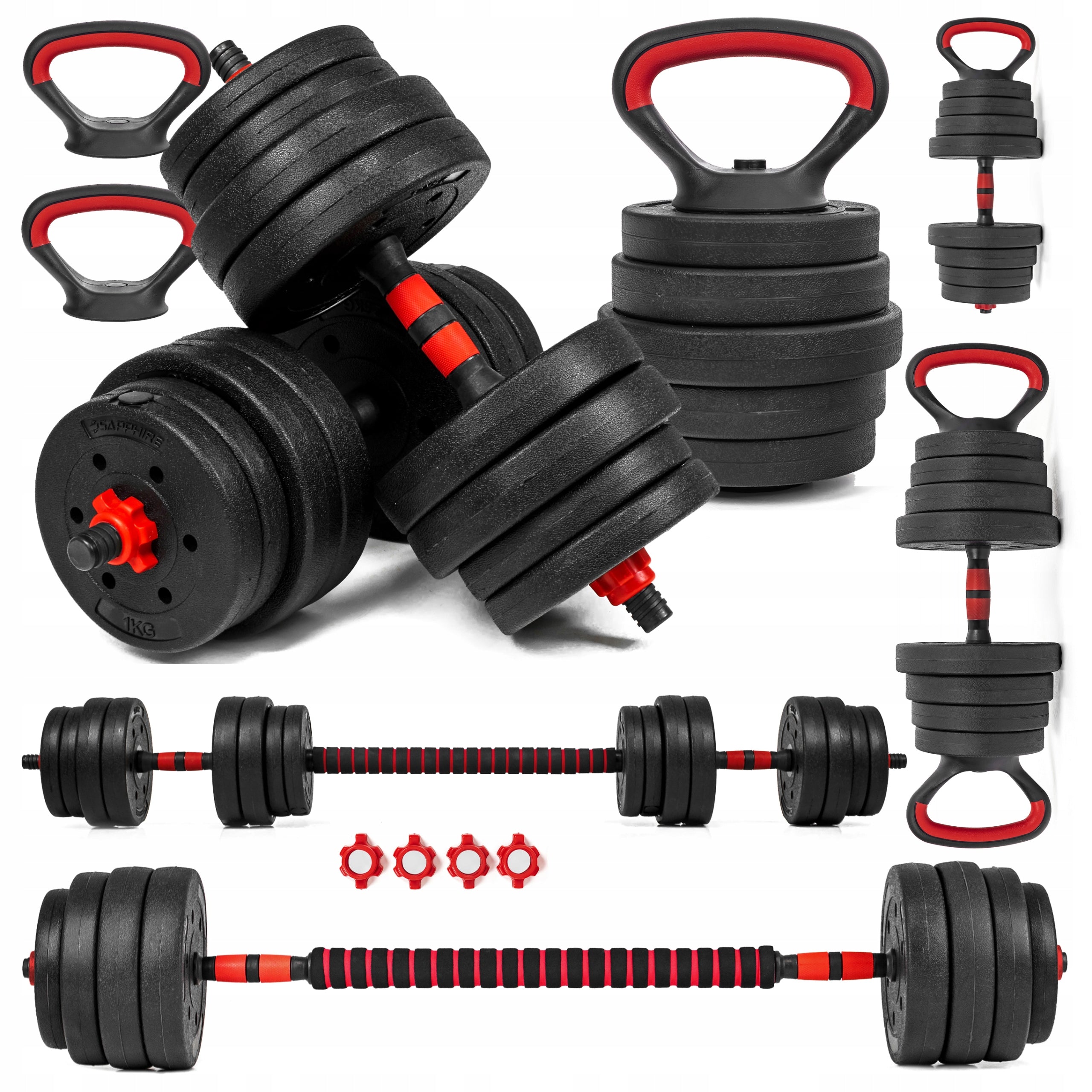 Adjustable DUMBBELLS 2x15KG barbell KETTLEBELL DUMBBELL SET 6in1 GRYFY handles