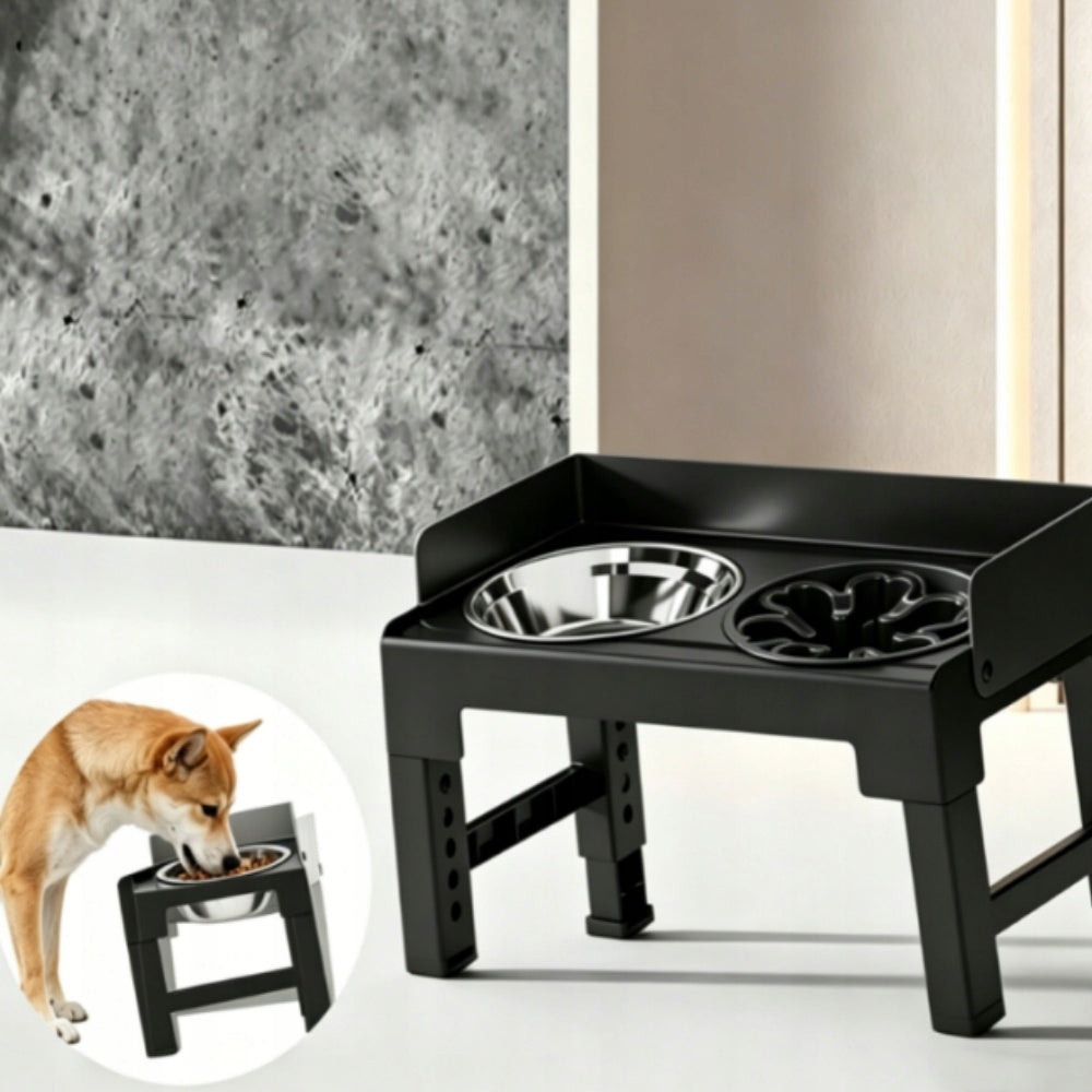 Adjustable Slow Feeder Dog Bown Neck Protection ABS Material Black Material metal
