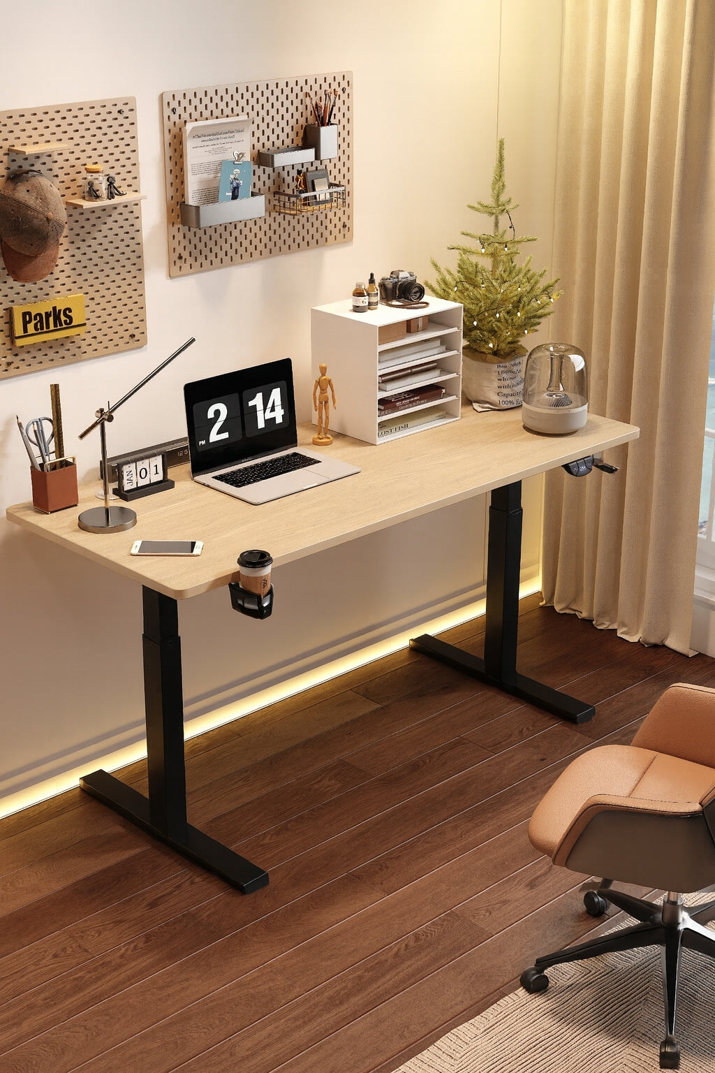 Adjustable desk 140cm Electric height adjustment 72-118cm alder LED Packaging status original