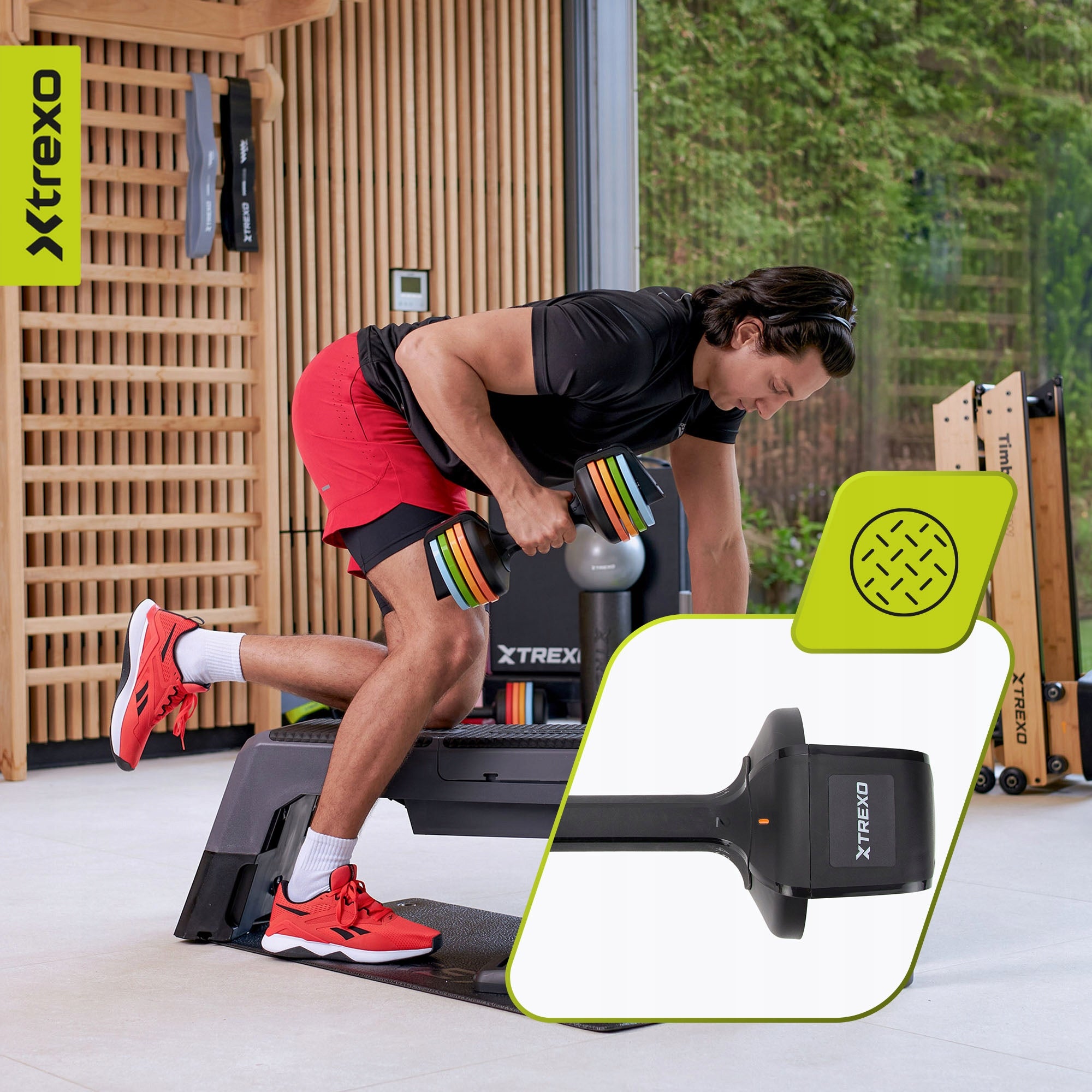 Adjustable dumbbell XTREXO WITH STAND 11,5 kg multicolor STEEL RUBBERIZED Model TREXO