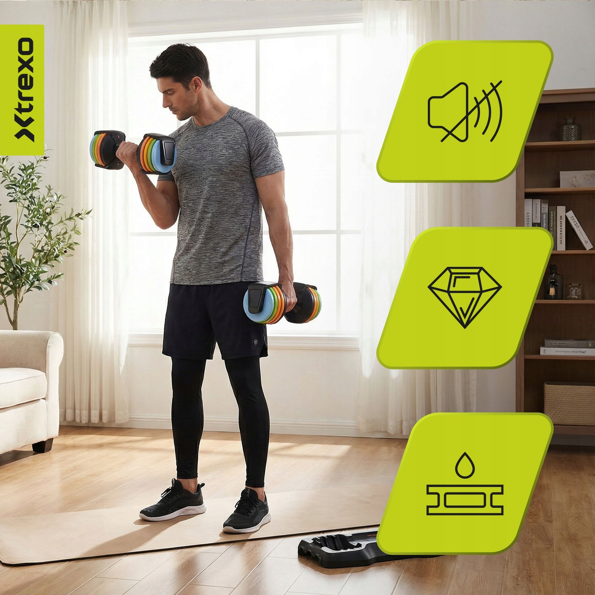 Adjustable dumbbell XTREXO WITH STAND 11,5 kg multicolor STEEL RUBBERIZED Type adjustable