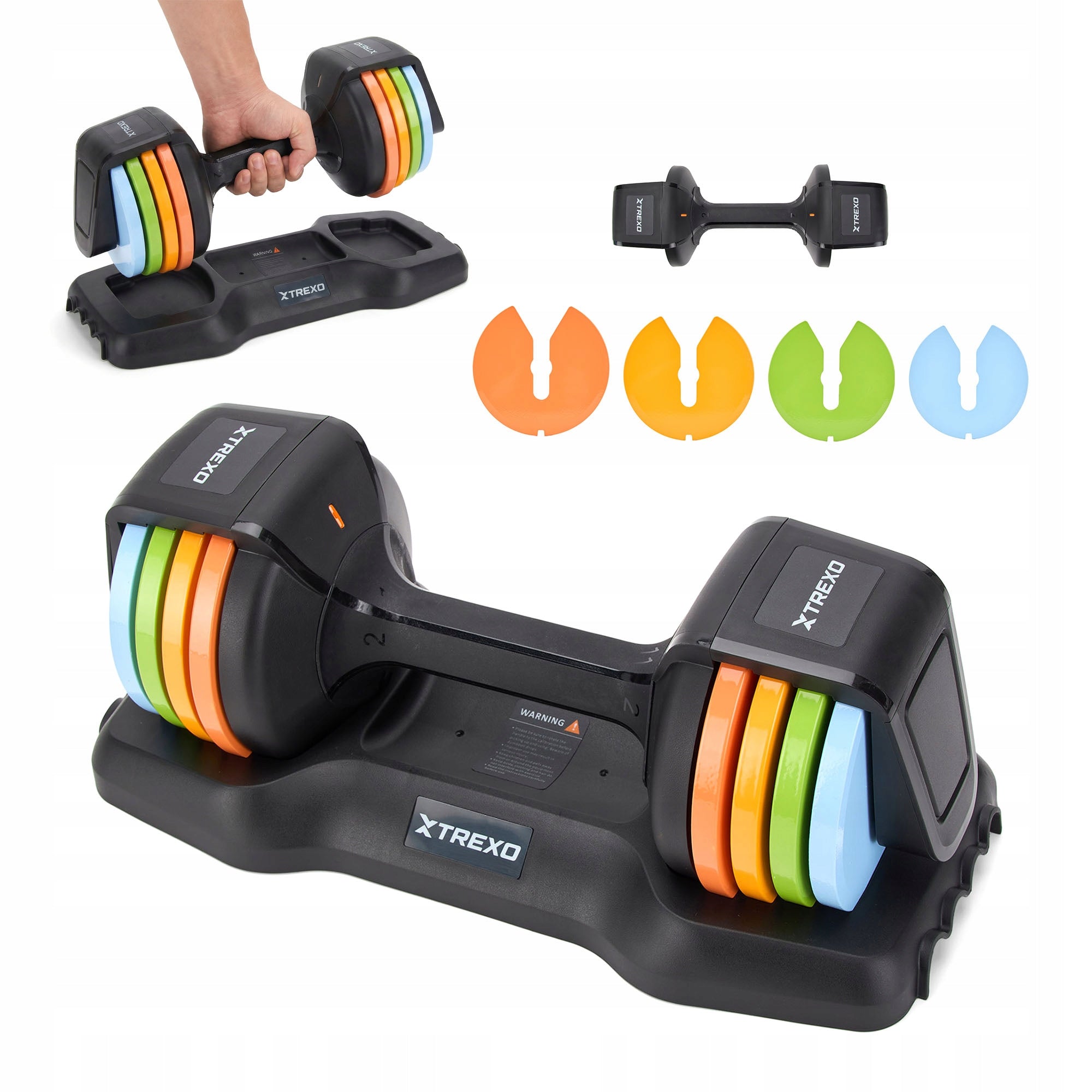Adjustable dumbbell XTREXO WITH STAND 11,5 kg multicolor STEEL RUBBERIZED
